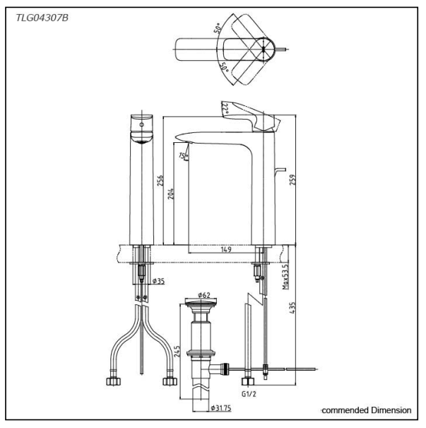 Bản vẽ kỹ thuật vòi nước TOTO nóng lạnh TLG04301B-MBL